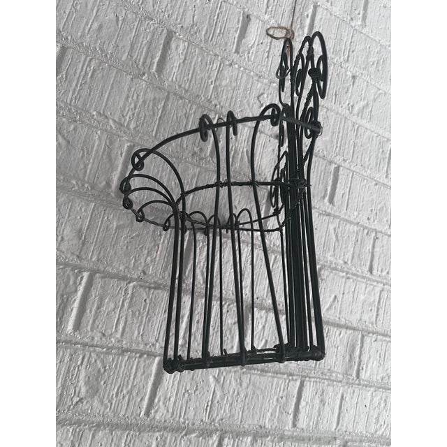 Vintage French Wrought Iron Wall-Mounted Scrollwork Plant Garden Basket 13” Tall X 11” Wide For Sale - Image 6 of 7
