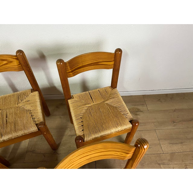 Modern Vintage Oak and Straw Chairs by Charlotte Perriand, 1960s, Set of 6 For Sale - Image 3 of 9