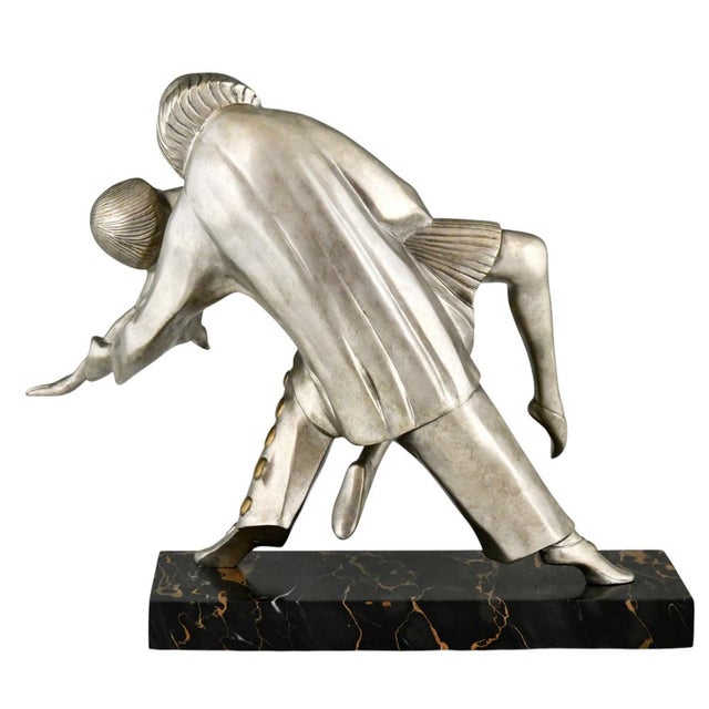 Thomas Cartier, Art Deco Sculpture of Cubist Dancers Pierrot and Colombine, 1930s, Bronze on Marble Base For Sale - Image 6 of 11