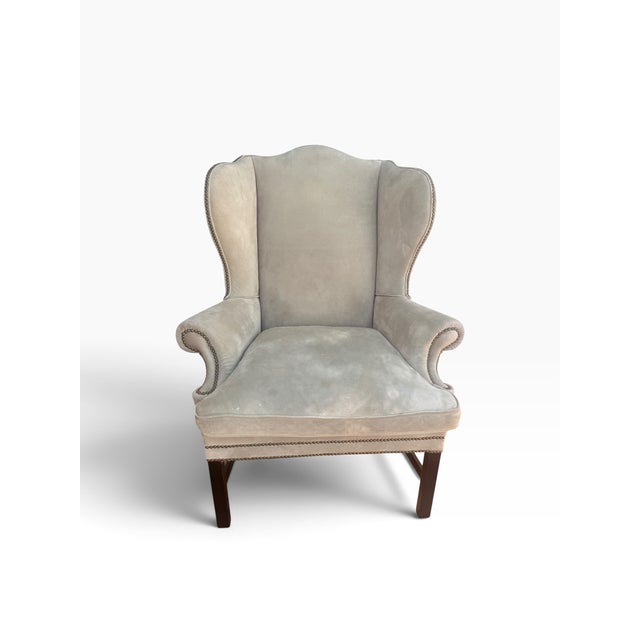 Early 21st Century Ralph Lauren Home Devonshire Suede Wingback Chair For Sale - Image 5 of 17