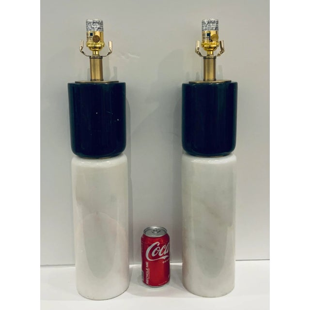 Mod Black and White Solid Marble Table Lamps Pair For Sale In Atlanta - Image 6 of 7