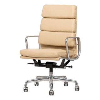 Eames Herman Miller Tall Tan Leather Office Chair Aluminum Group For Sale