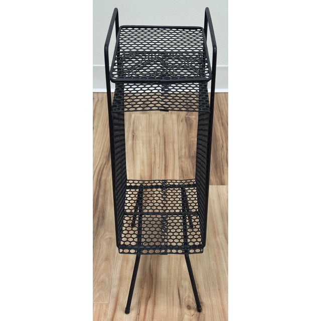 Vintage MCM Perforated Mesh Metal Atomic Magazine Holder Side Table Telephone Stand For Sale In Kansas City - Image 6 of 10