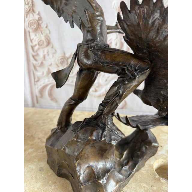 Monumental Bronze Sculpture of Native Warrior and Eagles, Dynamic Art For Sale - Image 12 of 14