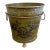 Italian Neoclassical Tole Green & Gold Cachepot Planter Vase With Lion Heads For Sale