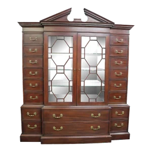 Henkel Harris Chippendale Mahogany Breakfront Collector’s Cabinet