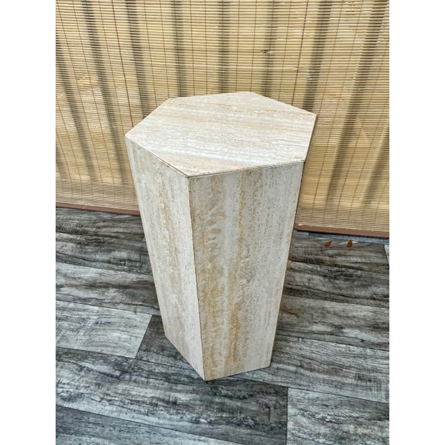 Postmodern Travertine Pedestal Base Glass-Top Center/ Diner Table. Circa 1970s For Sale - Image 9 of 12