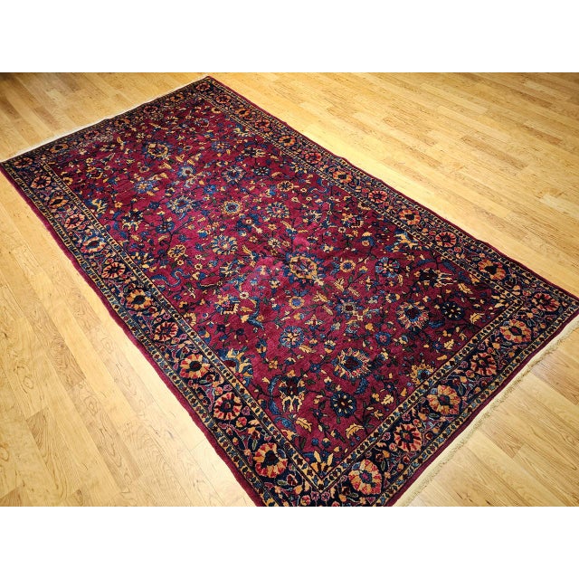 Vintage Persian Manchester Kashan Gallery Rug, Hand-Knotted Wool, Geometric Pattern, 6x12, Crimson Red & Blue For Sale - Image 13 of 18