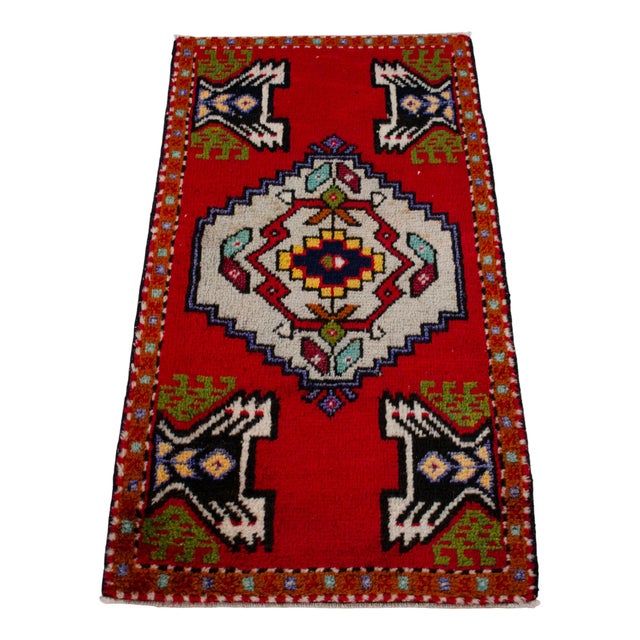 1970s 1970s Hand Knotted Small Turkish Rug, Door Mat, Entryway Rug, Bath Mat, Kitchen Decor - 20x37 Inches For Sale - Image 5 of 13