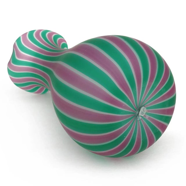 Murano Murano Fratelli Toso Satin Surface Pink Green Canne Vintage Italian Art Glass Mid-Century Modern Pitcher For Sale - Image 4 of 6