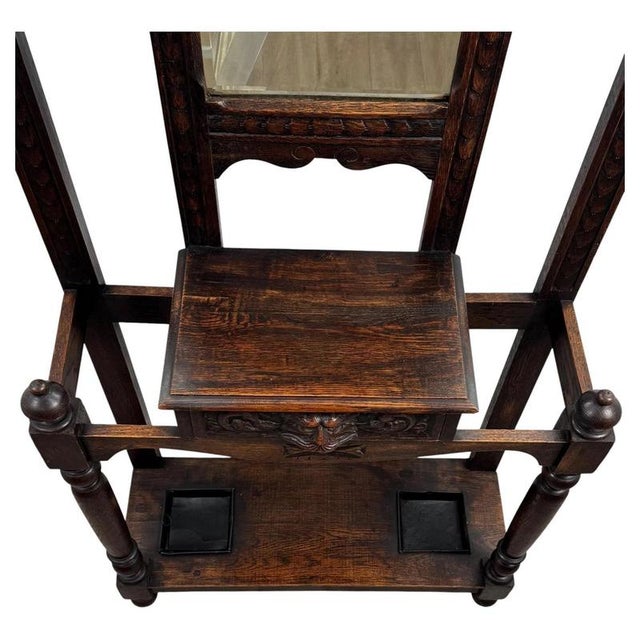 2000 - 2009 Antique English Carved Oak Green Man Hall Stand For Sale - Image 5 of 13