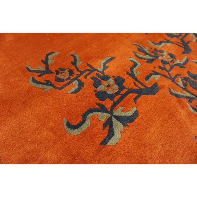Orange 1920s Orange Pictoral Field Greek Key Antique Chinese Art Deco Wide Gallery Rug For Sale - Image 8 of 10