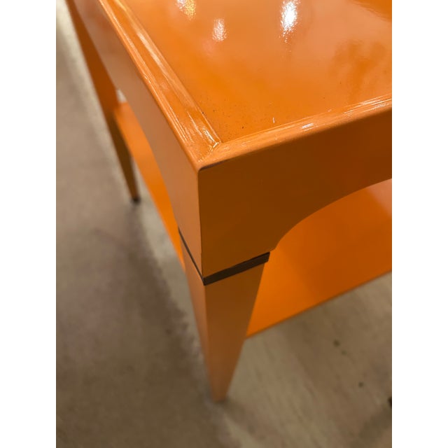Glossy Hermes Orange Square Two Tier End Tables -a Pair For Sale - Image 4 of 16