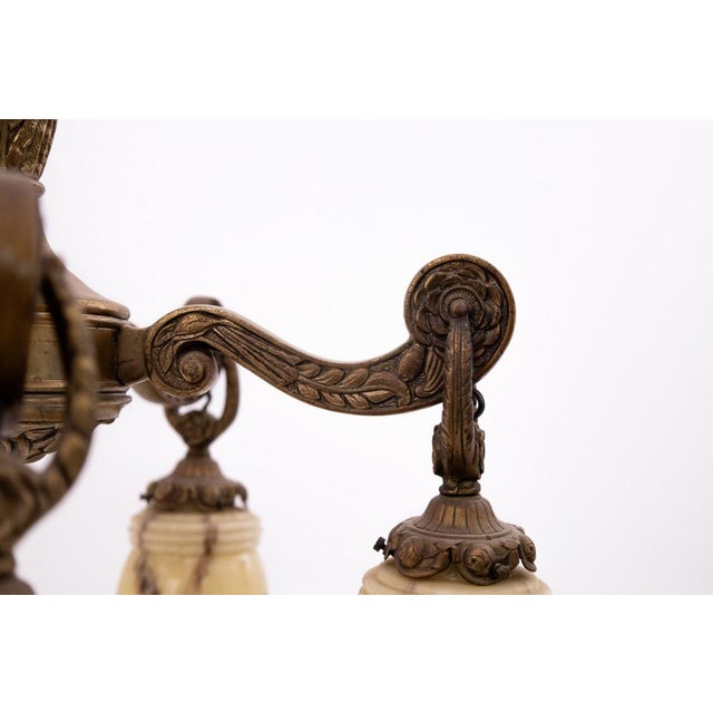 Brass and Glass Chandelier, Poland, 1940s For Sale - Image 4 of 9