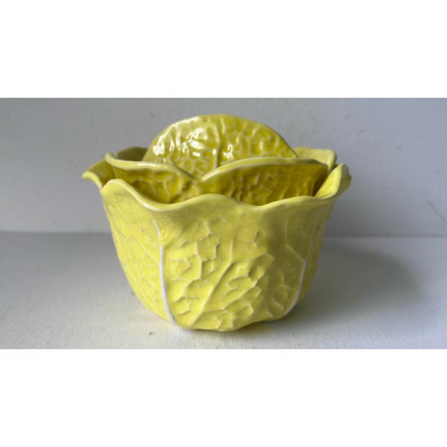This lovely rare set of 8 vintage Yellow cabbage leaf mini tureens with lids were made in Portugal by Secla in the 1970's....