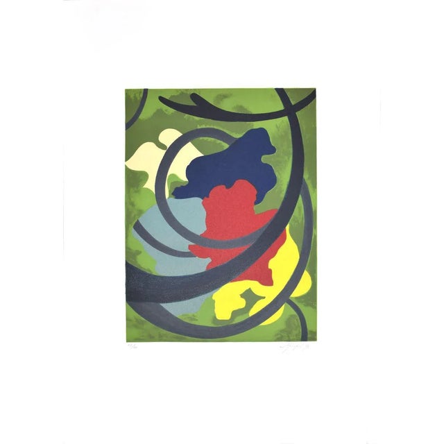 Abstract Composition is an original mixed colored serigraph realized by Amintore Fanfani in 1972. Hand-signed and dated on...