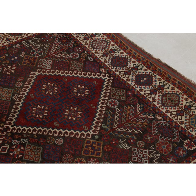 Hand-Knotted Antique Persian Qashqai Rug in Red, Black, Blue Geometric Pattern For Sale - Image 4 of 8
