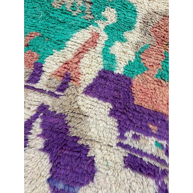 Textile Hand-Knotted Moroccan Boujad Berber Rug — Abstract Multicolor Wool on Ivory — 6'6" X 9'10" For Sale - Image 7 of 10