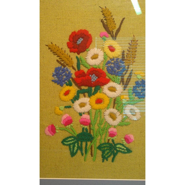 Mid-Century Modern VTG 1970s Framed Crewel Floral Bouquet Needlework Art Mid-Century Retro For Sale - Image 3 of 10