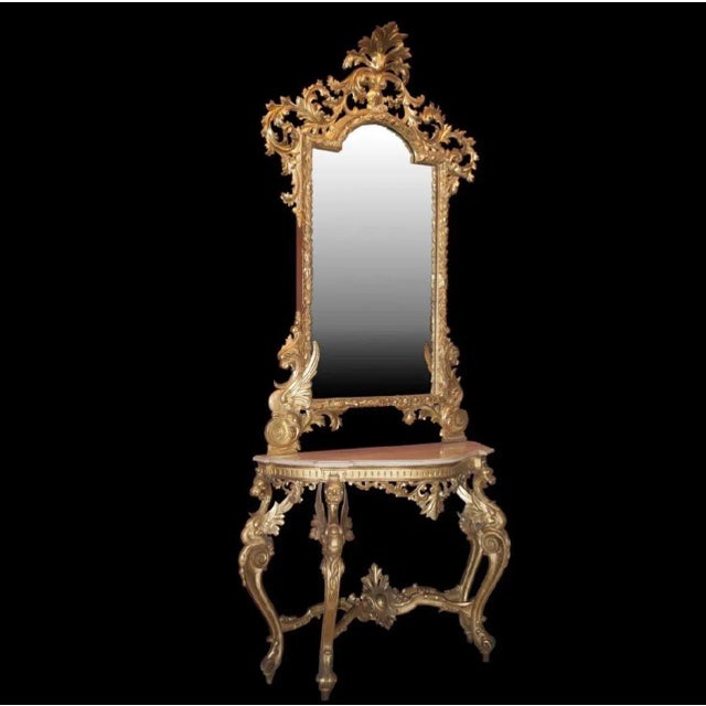 Late 19th Century Antique Gilded Wood & Marble Console Table and Mirror For Sale - Image 13 of 13