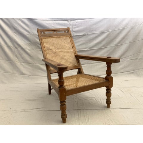 19th Century Antique Anglo-Indian Caned Planter's Chair With Extendable Leg Rests For Sale - Image 4 of 5