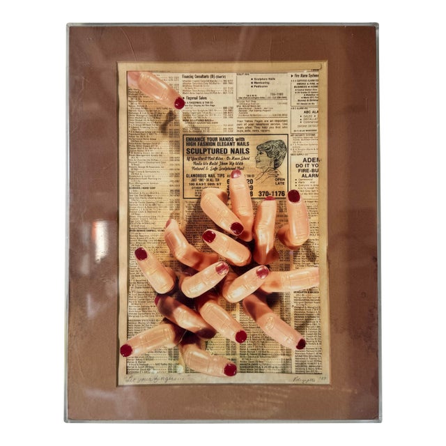 1987 Vintage Collage “Let Your Fingers” Wall Art Painting by Polizzotto – Framed For Sale