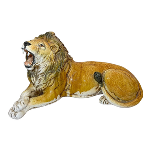 Large Antique Handmade Terracotta Pottery Italian Lion Majolica Sculpture Statue