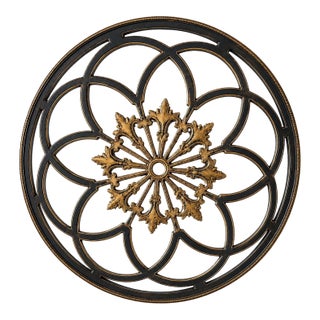 Large Onyx Black and Aged Gold Gothic Rosette Wall Mirror For Sale