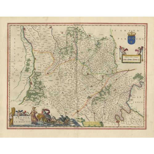 Antique Blue Map of Beauce & Perche, France, 1642 For Sale - Image 3 of 11