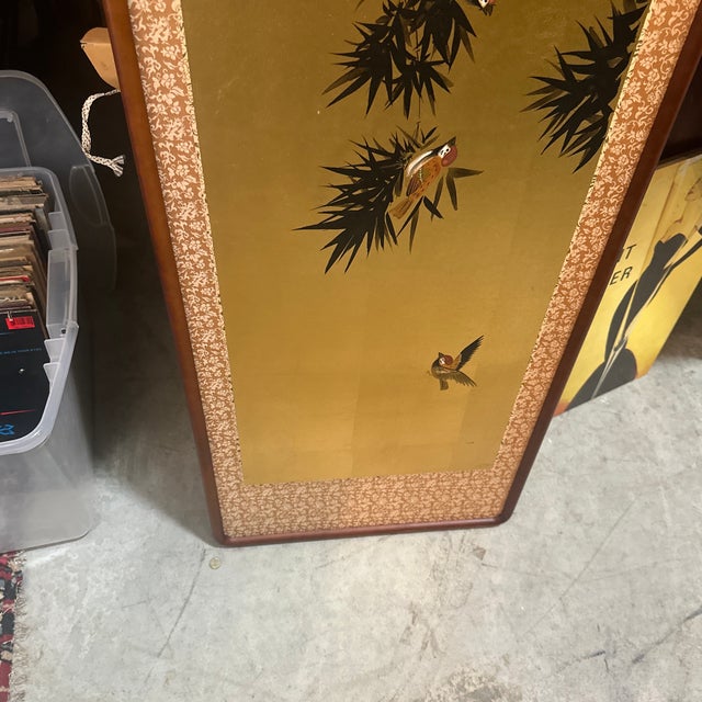 1970s Gold Asian Style Artwork Wall Hanging in Wooden Frame For Sale - Image 4 of 5