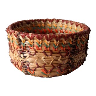 Vintage Woven Basket Bowl For Sale