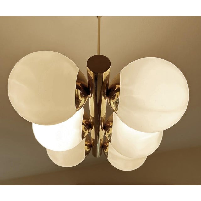 Gold Vintage Glass Globe Pendant Light in the style of Stilnovo, 1950s For Sale - Image 8 of 16