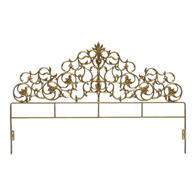 Rococo Style King Size Iron Scrolled Headboard Metallic Gold Italian Headboard For Sale