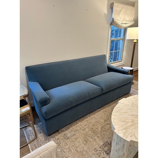 Transitional Taylor King Patterson Sofa in Blue Performance Fabric Velvet For Sale - Image 3 of 6