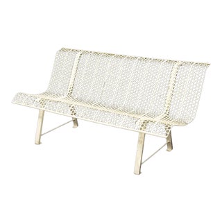 Vintage French White Painted Iron Bench For Sale