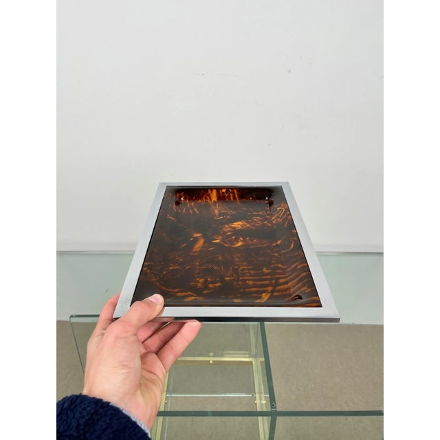 Red Acrylic Tortoiseshell & Chrome Serving Tray, Italy, 1970s For Sale - Image 8 of 11