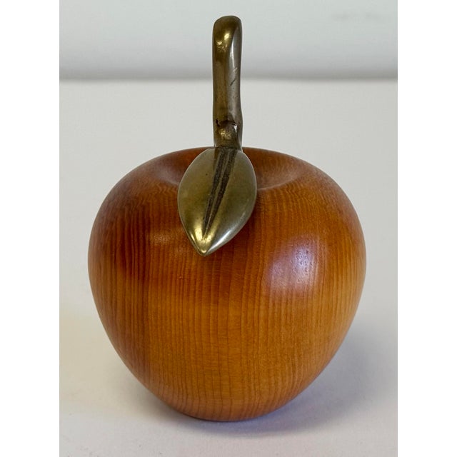 Brass Vintage Carved Wood Apple With Brass Stem For Sale - Image 8 of 9