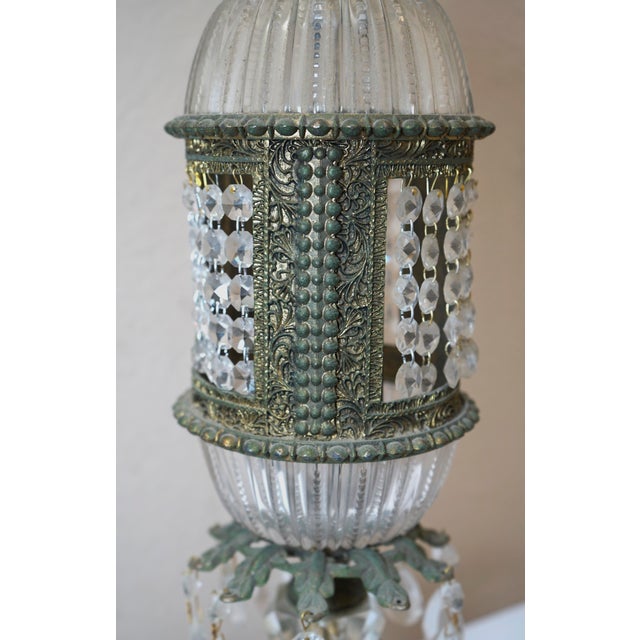 Metal 1915 Antique Bronze Art Nouveau German Crystal Prism Table Lamp For Sale - Image 7 of 13