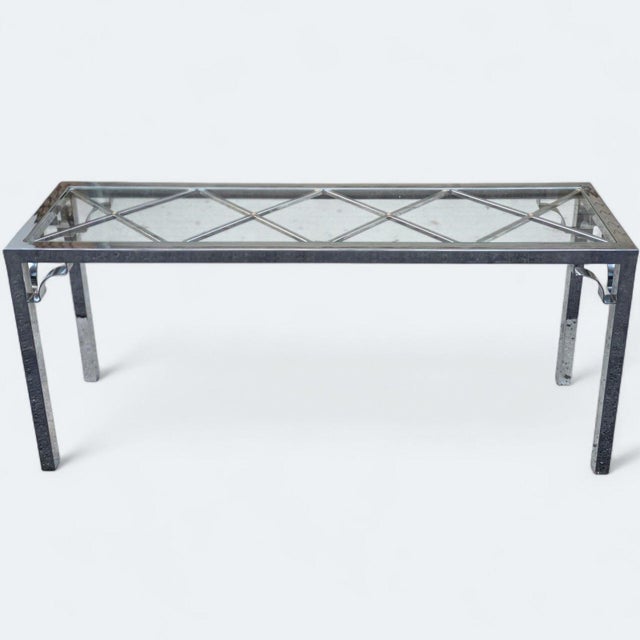 Modern Vintage Chrome and Glass Milo Baughman Style/Chinese Chippendale Style Console Table For Sale - Image 3 of 6