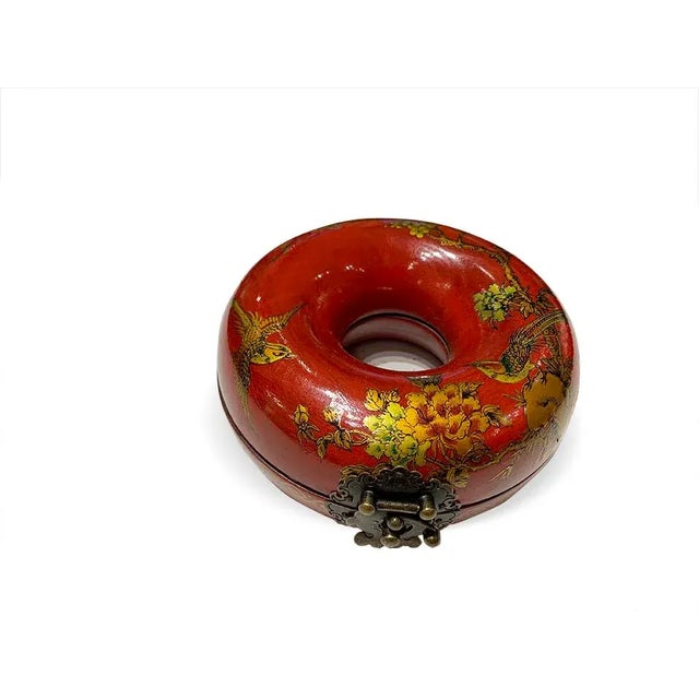 Wood 1980s Red Small Donut Jewelry Box For Sale - Image 7 of 7
