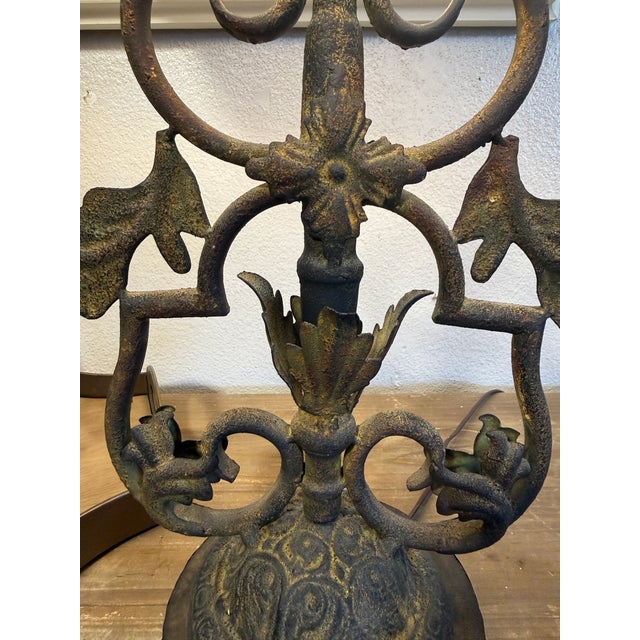 1990s Forged Iron Table Lamp in Antique Finish For Sale - Image 5 of 10