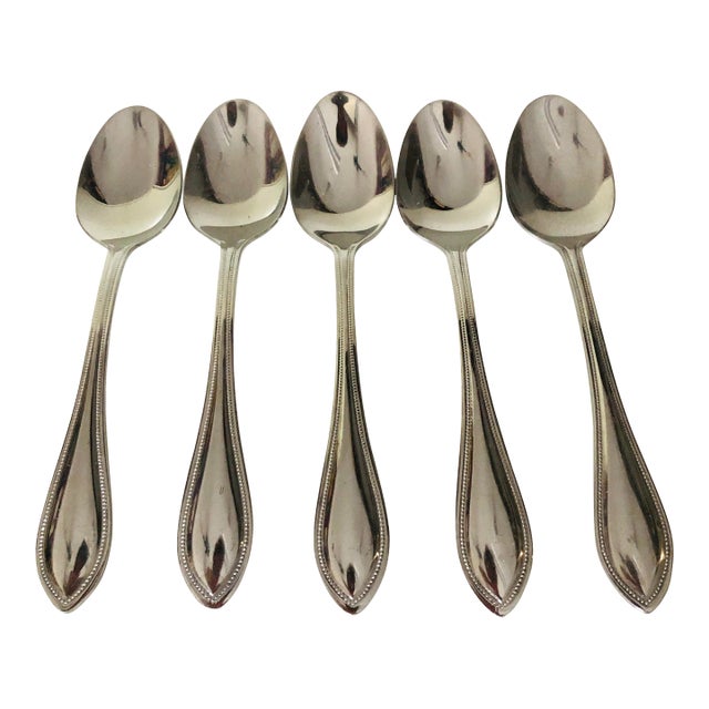 1990's International Stainless "American Bead" Pattern Table Spoons- Set of 5 For Sale