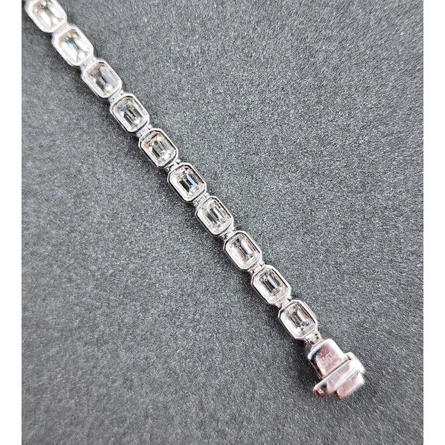 Metal 6.38 Ct Emerald Cut East-West Bezel Set Tennis Bracelet For Sale - Image 7 of 8