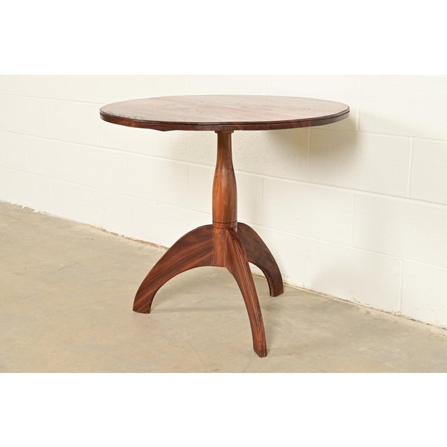 American Early American Bench Made Sculpted Solid Walnut Pedestal Tea Table or Side Table For Sale - Image 3 of 10