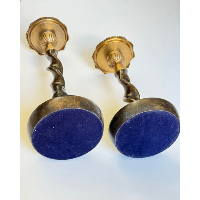 Pair of Late 20th C. Brass & Bronze Barley Twist Candle Holders Attributed to Maitland-Smith For Sale In Seattle - Image 6 of 6
