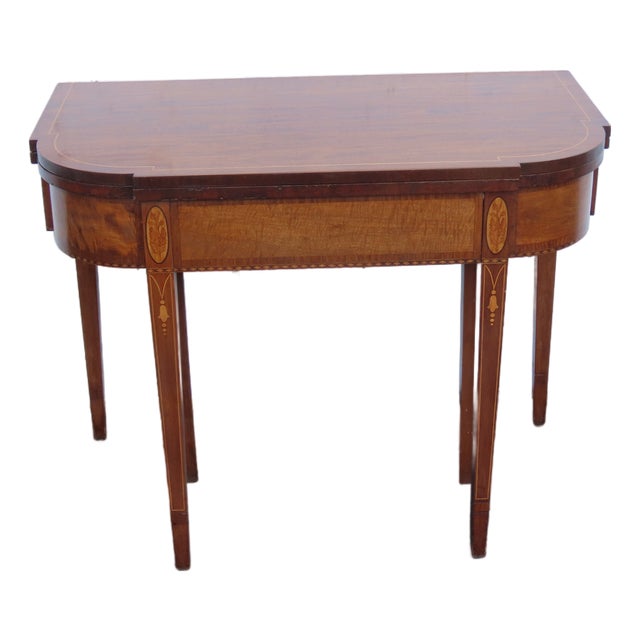 Mahogany Inlay Console Card Dinette Dining Extension Table 6082 For Sale