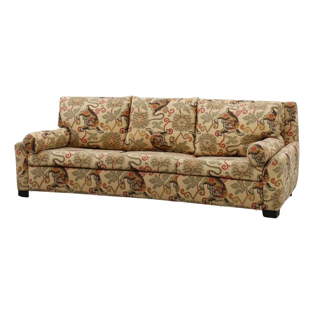 Hollywood Regency 3-Seater Sofa with Lion Motif Upholstery, Italy, 1990s For Sale