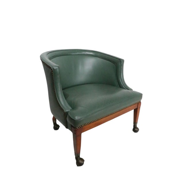 Mid 20th Century Mid 20th Century Leather Tub Chair With Nailhead Studs and Ball Caster Feet For Sale - Image 5 of 14