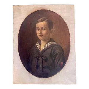 Late 19th Century Oil Painting on Canvas Portrait Young Man Imperial Navy Military School 19th