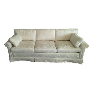 Cream Ethan Allen 1980 Roll Arm Skirted Sofa For Sale